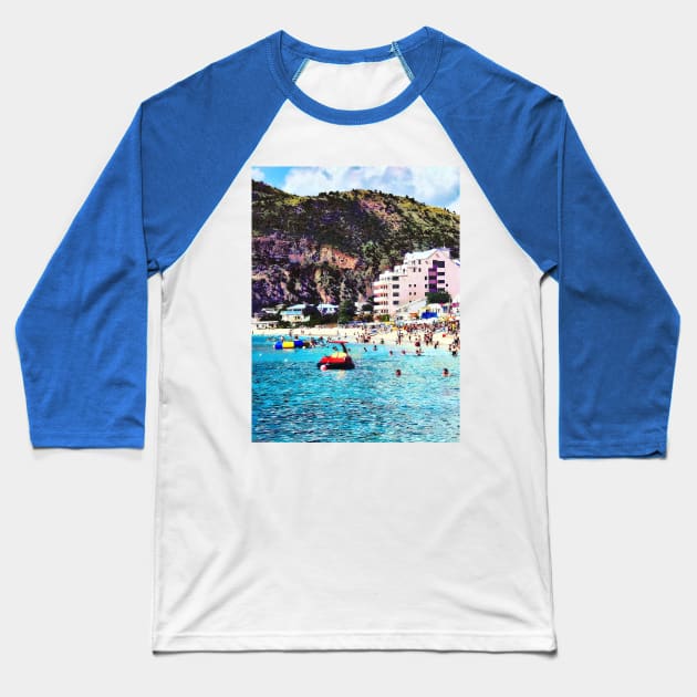 Philipsburg Sint Maarten Beach Baseball T-Shirt by SusanSavad